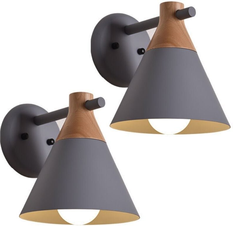 Moderne Industrielle Wandlampe Holz Metall Wandleuchte Grau Innen Wandbeleuchtung für Café Küche Bar 2 Stücke