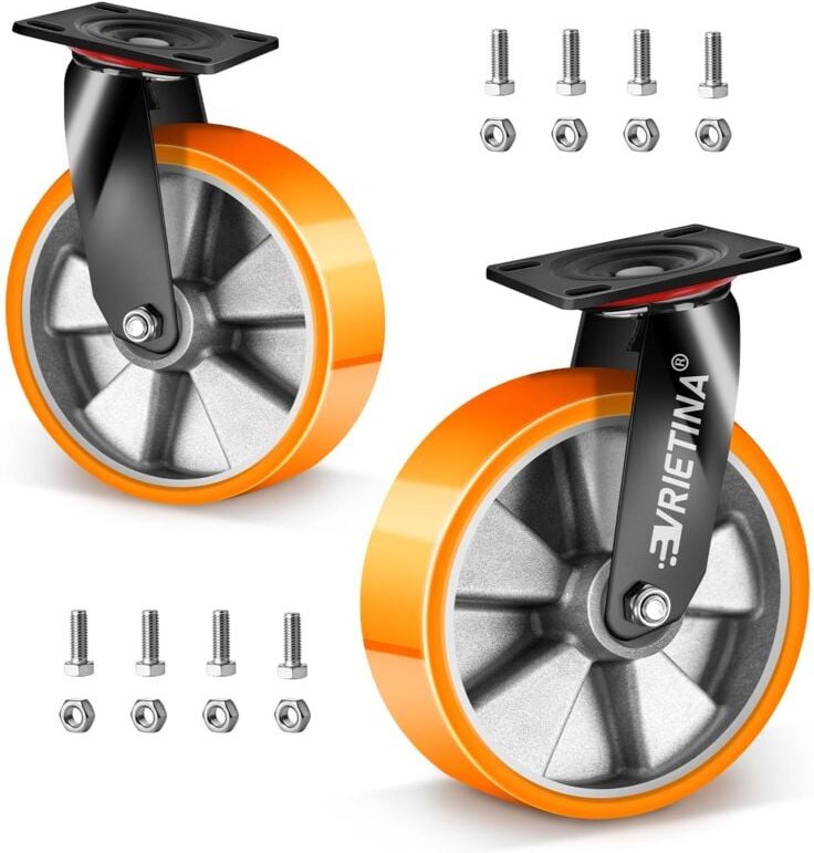 2 Stück 200mm Schwerlastrollen, Lenkrollen Konstruktion mit Aluminiumkern, 360° Drehbar Industrierollen Schwerlast für F...