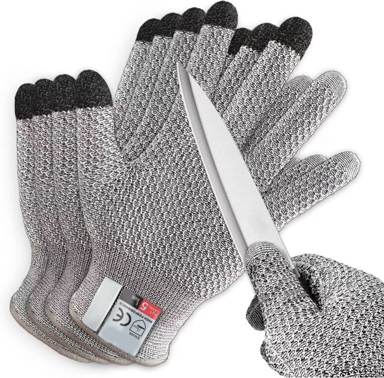 5 Stück Schnittfeste Handschuhe, EN388 Level 5, schnittfeste Handschuhe, schnittfeste Handschuhe, lebensmittelecht,Grau