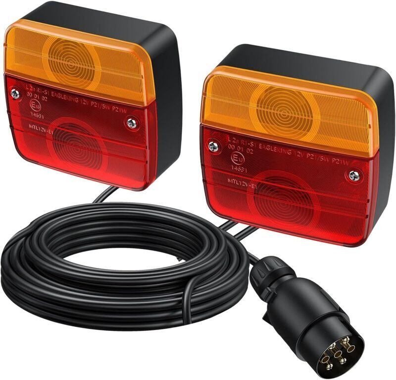 2x Anhängerleuchten, 7,5 m Kabel, 7-polig, 12 V, ECE-geprüft, IP65 wasserdicht für PKW, LKW, Wohnwagen, Boote, Transport...