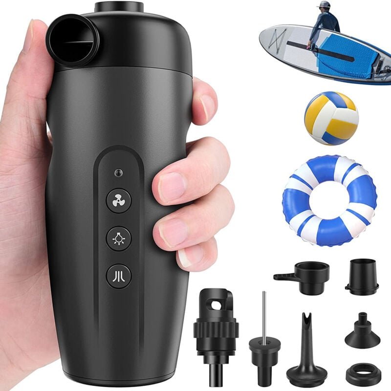 Elektrische Luftpumpe, 15 PSI, wiederaufladbarer elektrischer Inflator mit 7 Luftdüsen und Adapter, 2-in-1-Schnell-Infla...