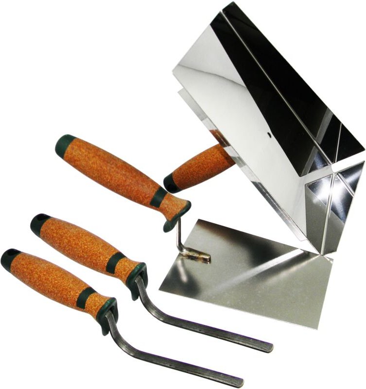 Contoo - Fugblech Edelstahl 245x155mm + Trapezkelle + Fugenkelle 6,8mm korkgriff CT04