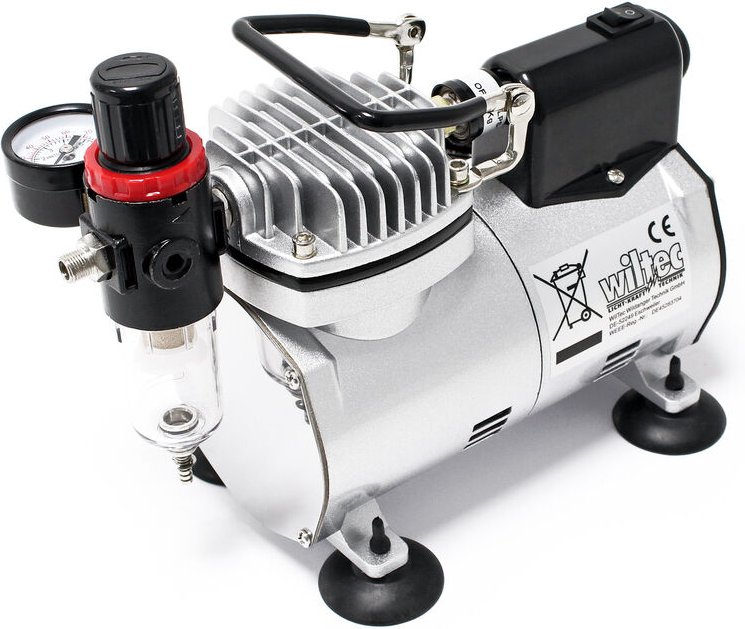 Wiltec - Airbrush Kompressor AF18-2 Membrankompressor 4 bar Abschaltautomatik Manometer