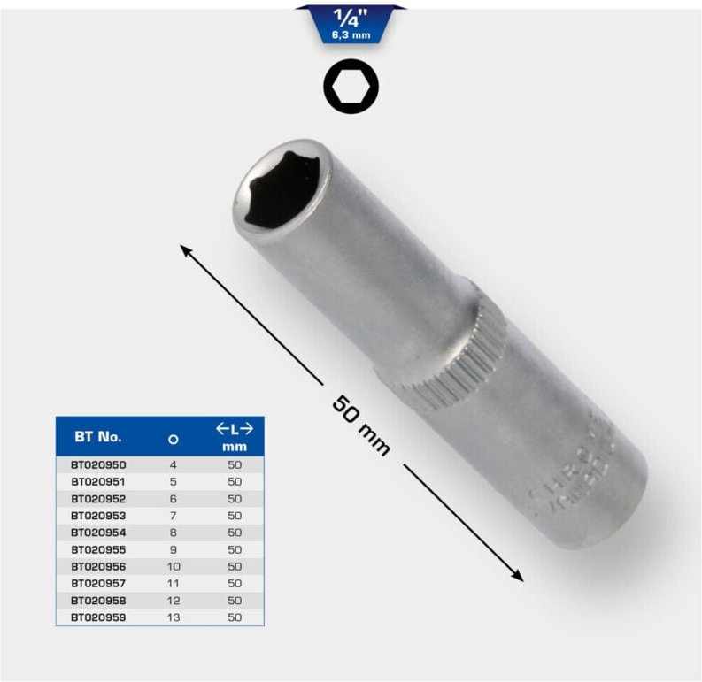 Brilliant Tools - 1/4' Sechskant-Stecknuss, lange Ausführung, 11 mm