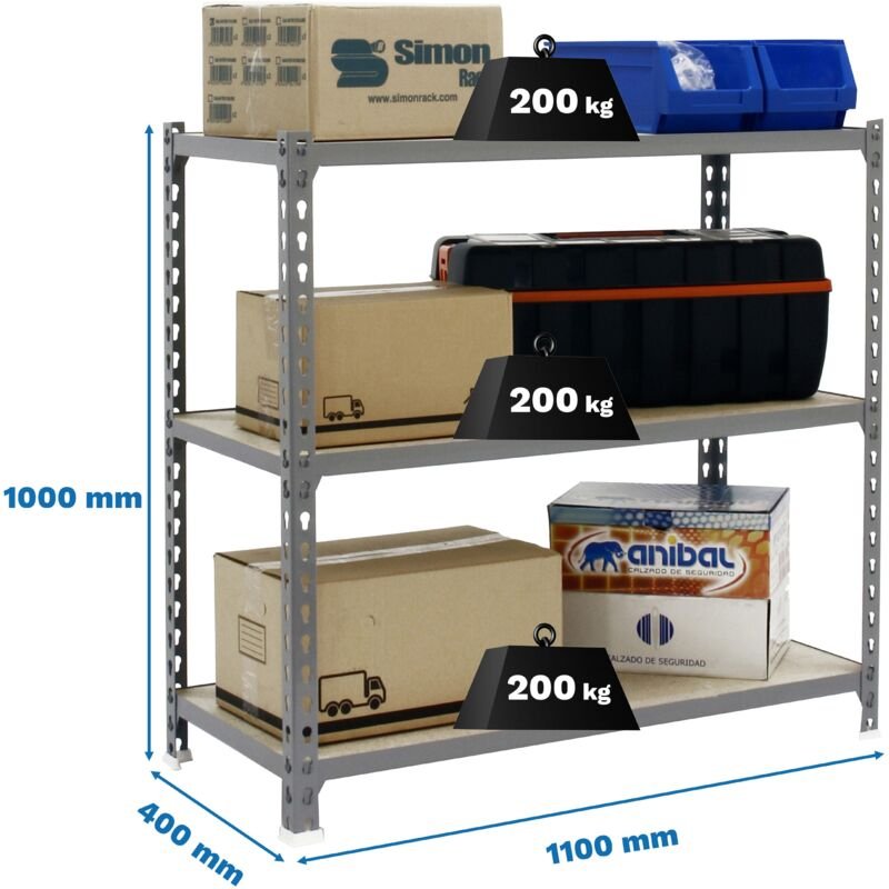 Simonrack Metallregal Grau Holz 3 Regale 600 kg