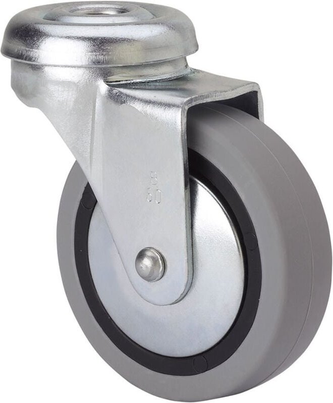 Gummi-Lenkrad mit Loch und glatter Achse, grau, max. Tragkraft 17 kg, ø 4 cm