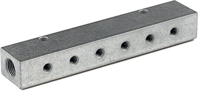 Verteilerleiste, Abgänge einseitig, Eingang 2x3/8, Ausgang 6x1/4 - Riegler