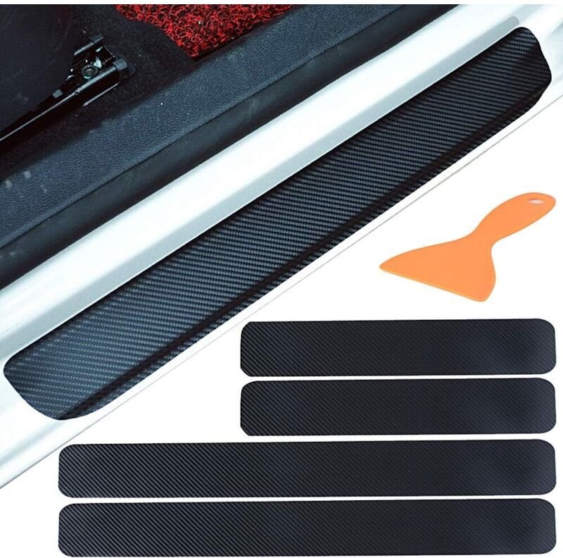 Linghhang - 4D Carbon Fiber Aufkleber Klebefolie für Autotürschwellenschutz gm Schwarz 4 Packungen