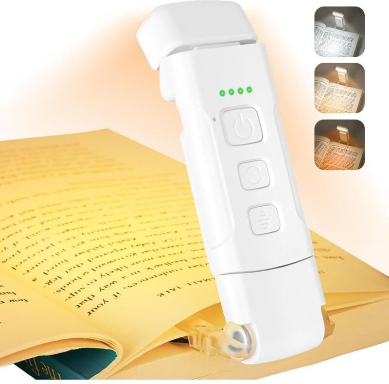 Leselampe Buch Klemme, Leselampe Bett, LED Klemmleuchte, USB Wiederaufladbare Buchlampe mit 3 Farben, 5 Helligkeitsstufe...