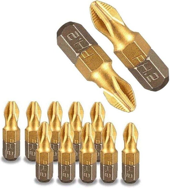 Titan-Schraubendreherbits, 10-teilig, 25 mm 1/4"-Gewindeschaft, Titanlegierung, Anti-Jump, PH2 magnetischer Kreuzschlitz...