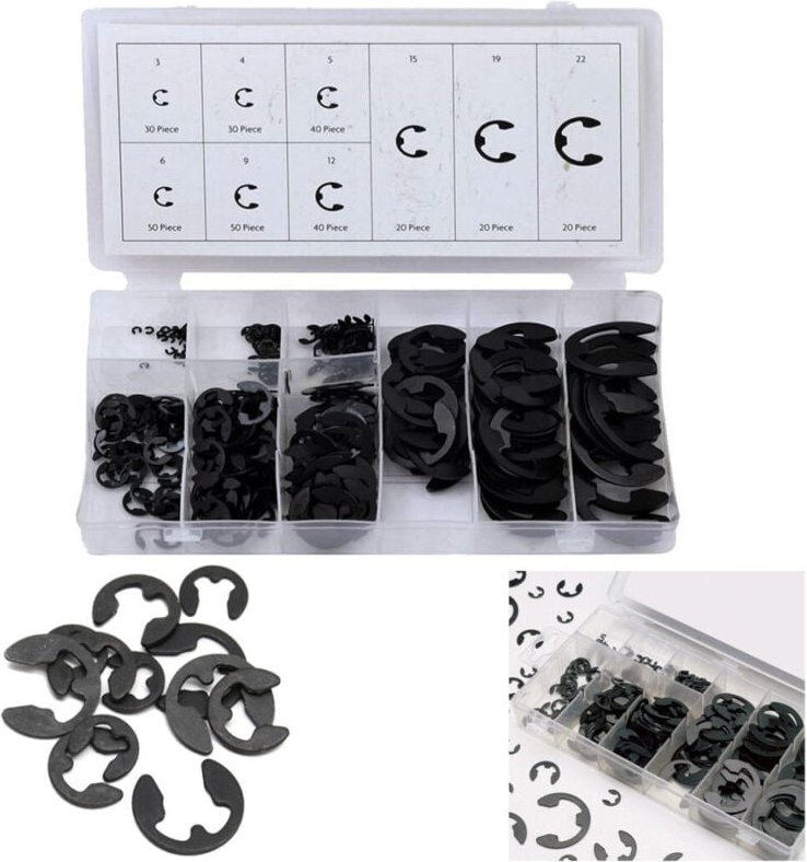 Trade Shop Traesio - Trade Shop - Seeger-Gummiringe, Set mit 300 Stück, sortiert, Unterlegscheiben, E-Clips, elastischer...