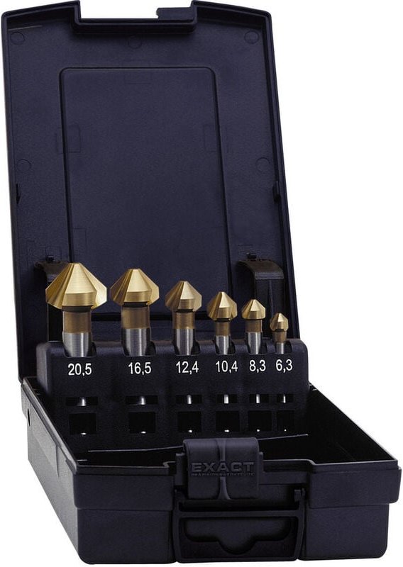 05567 Kegelsenker-Set 6teilig 6.3 mm, 8.3 mm, 10.4 mm, 12.4 mm, 16.5 mm, 20.5 mm hss TiN Zyli - Exact