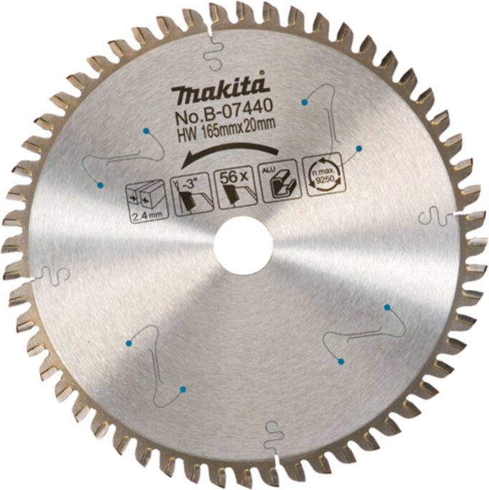 B-07440 tct Kreissägeblatt 165 x 2,4 x 20 mm 165 x 2,4 x 20 mm 56 Zähne 3° Aluminium - Makita