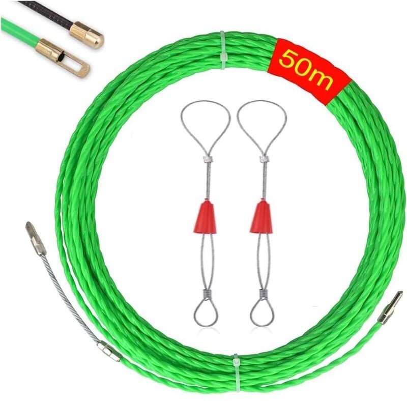 Jalleria - Elektrikernadel, 50 m elektrischer Drahtabzieher, 4 mm Durchmesser, elektrischer Drahtabzieher, mit 2 Führung...