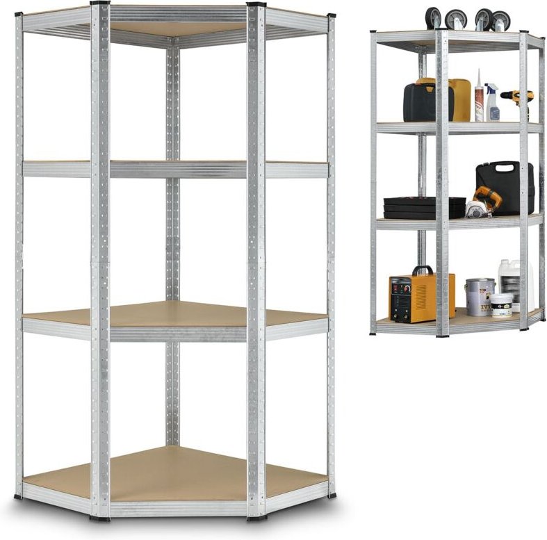 Juskys Eckregal Lageregal Corner Easy 160 x 75 x 40-75 cm - 320 kg - 4 Böden aus MDF Holz - Metall verzinkt - Schwerlast...