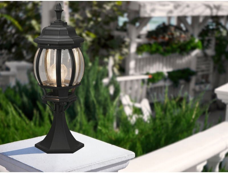 Trio Leuchten - Sockelleuchte elvo nostalgische Laterne Aluminium Schwarz, Höhe 49cm