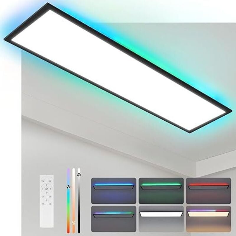 GBLY LED Panel 120x30 Dimmbar Lang flach Deckenleuchte RGB Farbwechsel Deckenpanel mit Fernbedienung 36W Schwarz Groß Re...