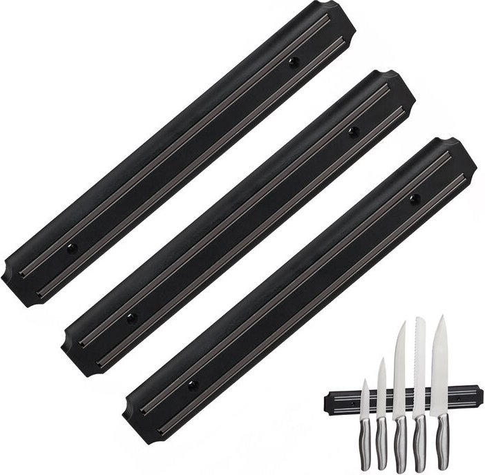 Magnetleiste Messer, 3er Set, 33 cm lang, Kunststoff, magnetischer Messerhalter, Messer & Werkzeug, schwarz - Relaxdays