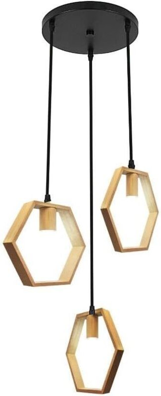 GOECO Sechseckige Pendelleuchte aus Holz, 3 Arme, 26 x 23 cm, verstellbare Länge, für Kücheninsel, Bar, Esszimmer