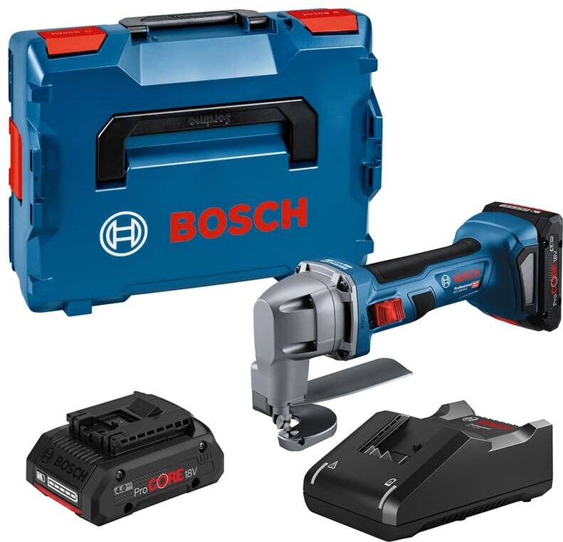 Bosch Akku-Blechschere gsc 18V-16 e, incl. 2x Akku ProCORE 4 Ah, Schnellladegerät, l-boxx