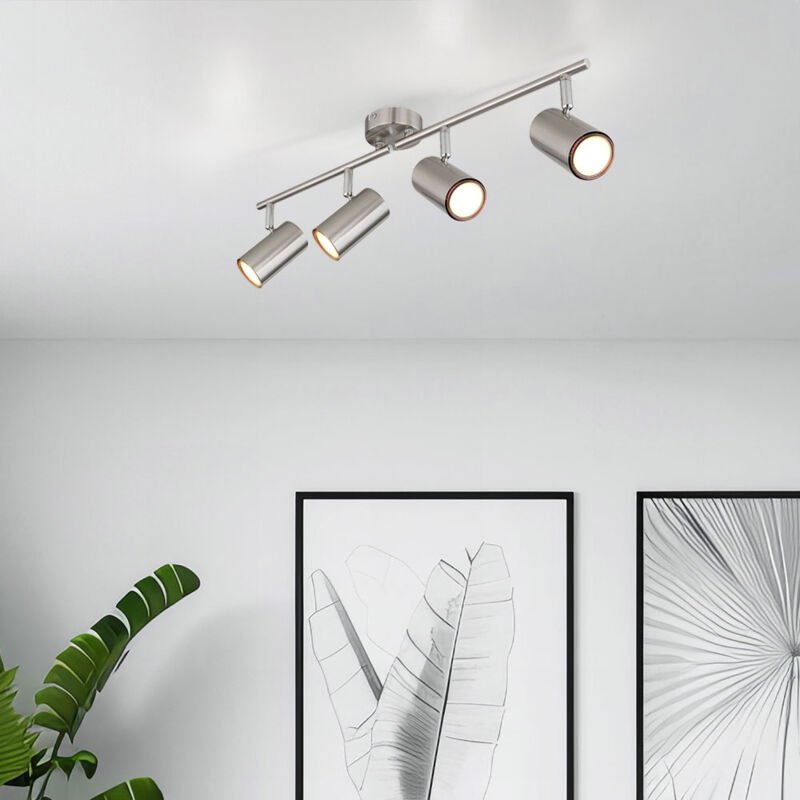 Deckenleuchte 4 flammig Wohnzimmerlampe Spotleuchte silber Deckenlampe beweglich, 4x GU10 Fassung, LxBxH 60x8x14,5 cm