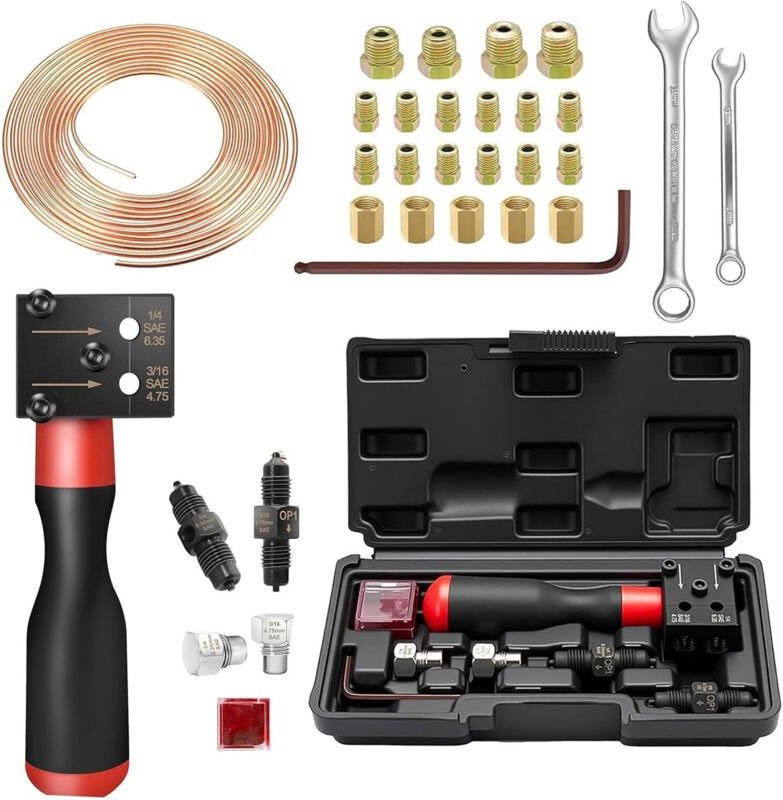 Universelles SAE-Bördelset für Bremsleitungen, mit 7,62 m Ø4,75 mm Pkw-Bremsleitungen + 17 mm Ratschenschlüssel für Brem...