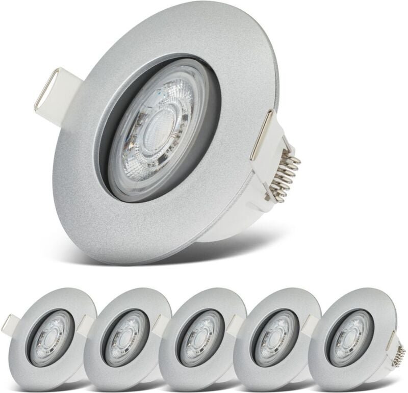B.k.licht - Einbaustrahler 68mm 6er Set - 230V, 4,9W, 480lm, led, IP65, warmweiß, silberfarbig
