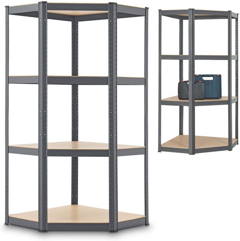 Eckregal Lageregal Corner Easy 160 x 75 x 40-75 cm - 320 kg, 4 Böden mdf Holz - Metall verzinkt - Schwerlastregal Steckr...