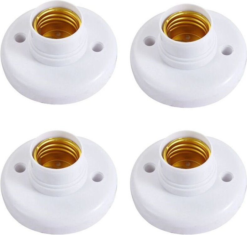 4 Stück E27 runde Lampenfassung aus Kunststoff – Set mit 4 Schraubkappen – Weiß, 76 mm Ymyny