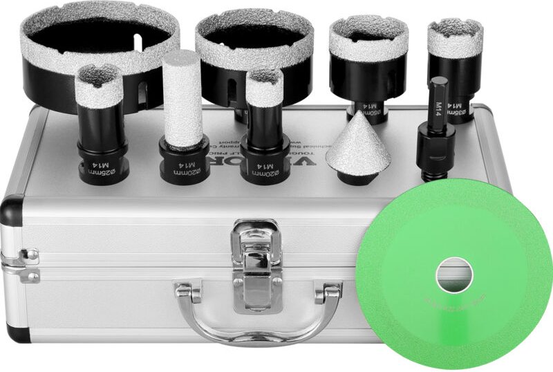 Diamant-Kernbohrer-Set, 6-teilig, 20/25/35/50/75/100 mm, Diamant-Lochsägen-Set, mit Fingerfräser, Kegelbohrer, Sägeblatt...