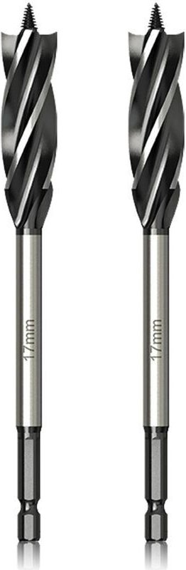 Professioneller Holzbohrer, 17 mm x 165 mm x 2 Stück, Spiralbohrer mit selbstvorschiebender Zentrierspitze, 1/4-Zoll-Sec...