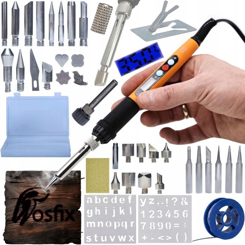Thumbnail - Rosfix Präzisionslötkolben-Set Rosfix Orange Rottweiler OR60W Electric S-Serie + 30 Holzbrennelemente + Kunststoffbox 16...