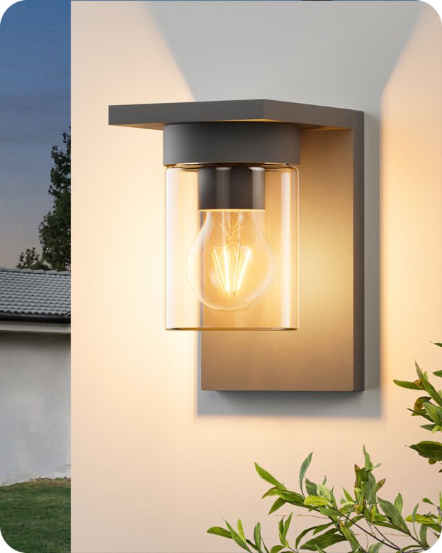 EDISHINE Wandleuchte Außen, Wandlampe mit Klarglas, IP44 wasserdicht, E27 max. 15W, Moderne Außenleuchte für Hauswand Ga...