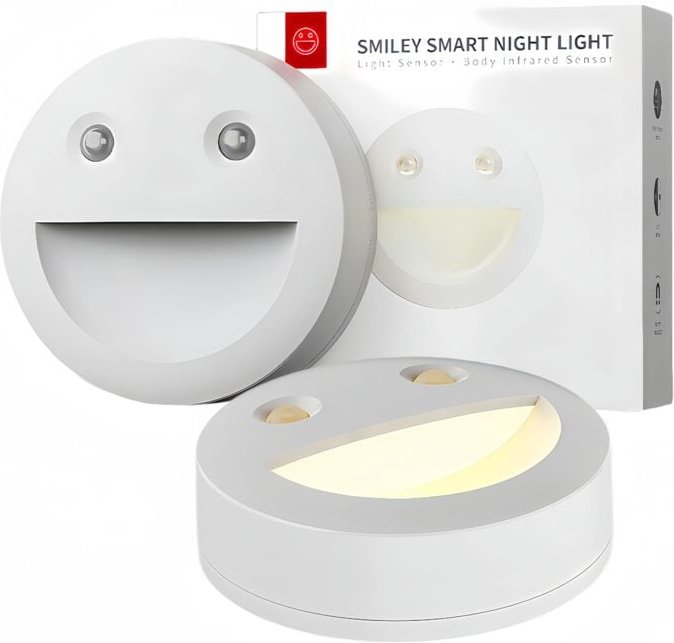 Lächelnde Nachtlampe mit Bewegungssensor, 4 Modi, magnetisch, energiesparend, warmweiß/kaltweiß, batteriebetrieben, inte...