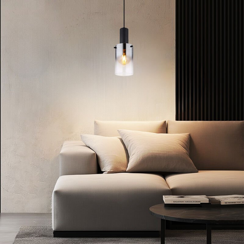 Pendelleuchte Hängelampe Wohnzimmerleuchte 1 flammig Glas rauchfarben H 150 cm