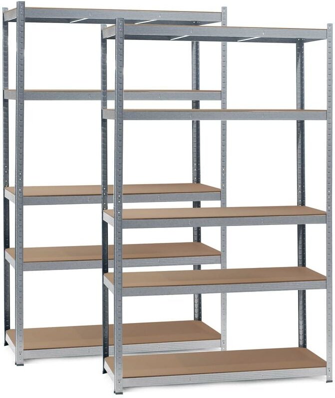 Set 2x Schwerlastregal 120x60x200cm, 200kg/Ablage, Steckregal verzinkt aus Stahl, Lastenregal mit 5 Ablagen, Werkstattre...