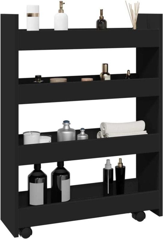 Aufbewahrungswagen Schmal 4 Etagen Schwarz Holzwerkstoff Vidaxl