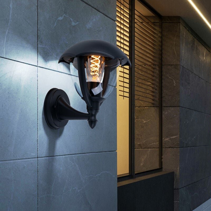 Außenwandleuchte Laterne schwarz Haustürlampe Wandlampe Außenleuchte Glas klar, Aluminium, 1x E27, BxH 20x23,8 cm