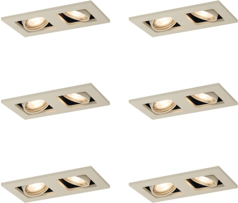 Qazqa - Set mit 6 modernen Einbaustrahlern Beige GU10 50mm Verstellbar 2-Lichter - Qure