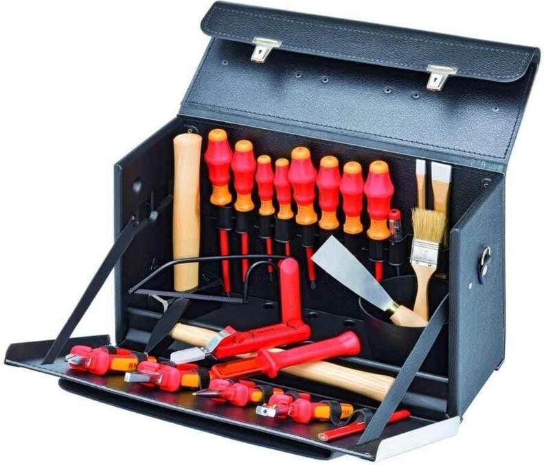 Knipex - Werkzeugtasche aus starkem Rindsleder mit Vortasche, Seitenteile und Bodenwanne aus schlagfestem HDPE-Kunststof...