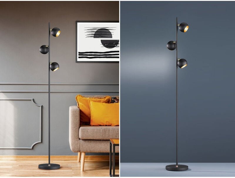 Trio - Stehleuchte dakota Metall Schwarz matt 3 Spots schwenkbar, Höhe 155cm