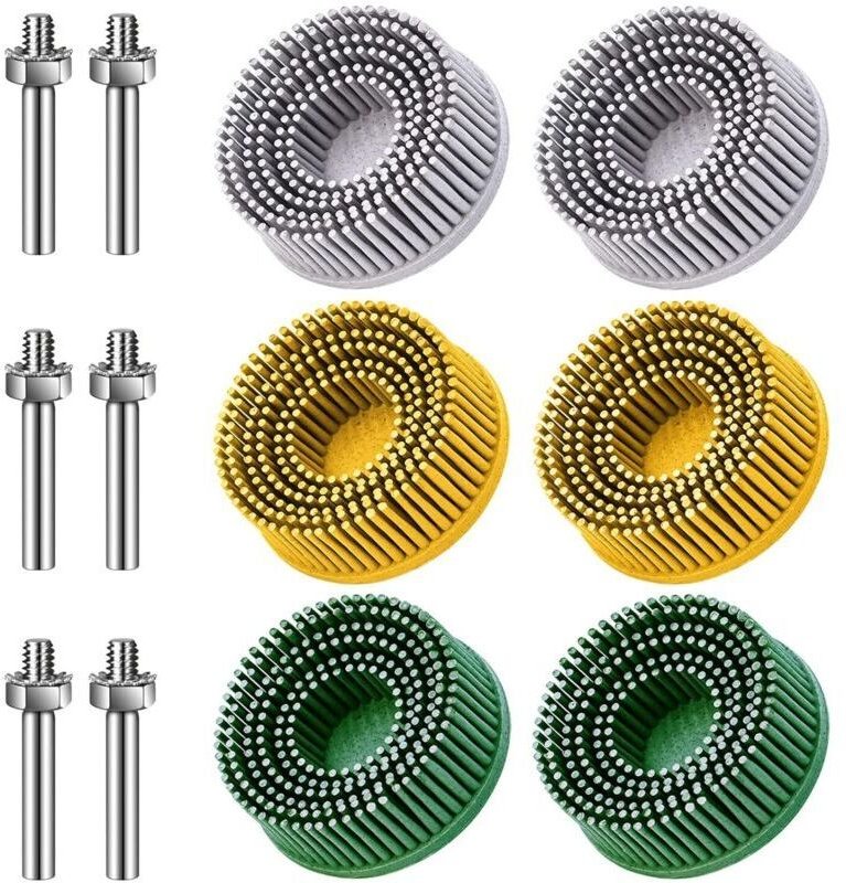 Satz mit 6 x 5 cm großen Borstenscheiben, Körnung 50 lb, 80 lb, 120 lb, mit 6,35 mm Schaft, zum Entfernen von abrasiven ...
