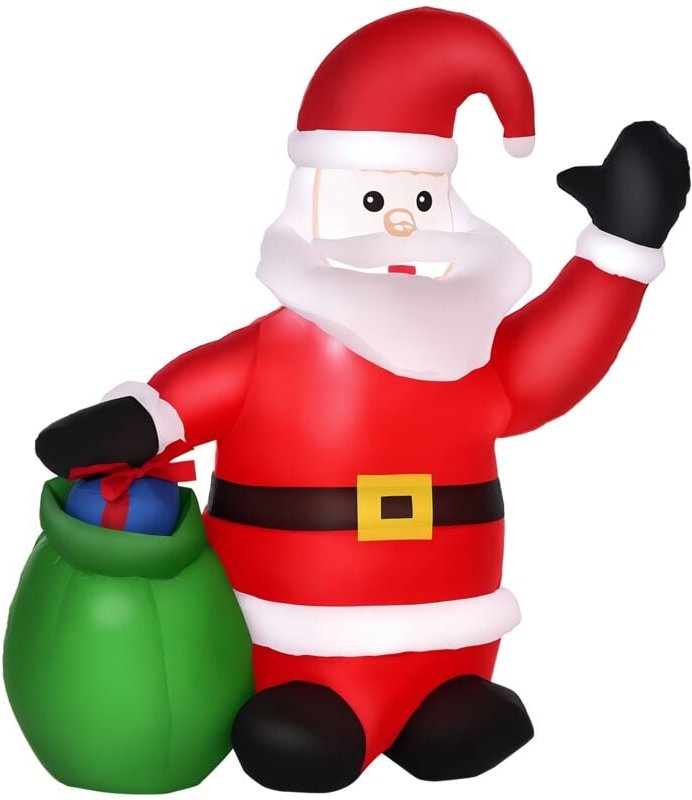 HOMCOM Aufblasbarer Weihnachtsmann 120cm beleuchtet Aufblasbar Weihnachtsdeko mit LED Licht, Geschenktüte, IP44 Wasserdi...