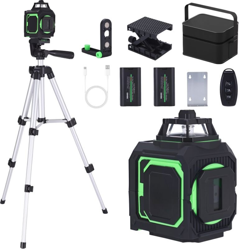 Livella laser verde a 5 linee, 360°, autolivellante, modalità a impulsi, 3 livelli di luminosità, batteria ricaricabile ...