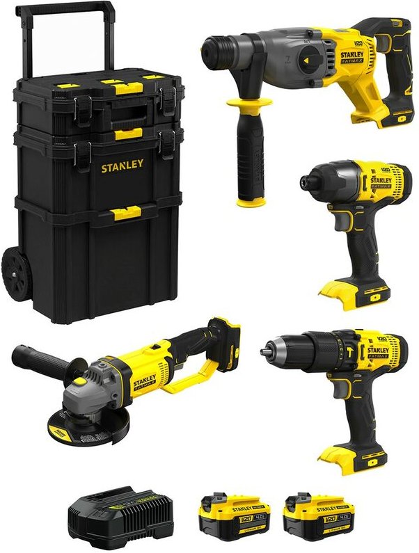 Thumbnail - Stanley - FatMax Kit SVK401 (SFMCH900 + SFMCG400 + SFMCD711 + SFMCF800 + 2 x 4,0 Ah + Ladegerät + Caddy 3in1)