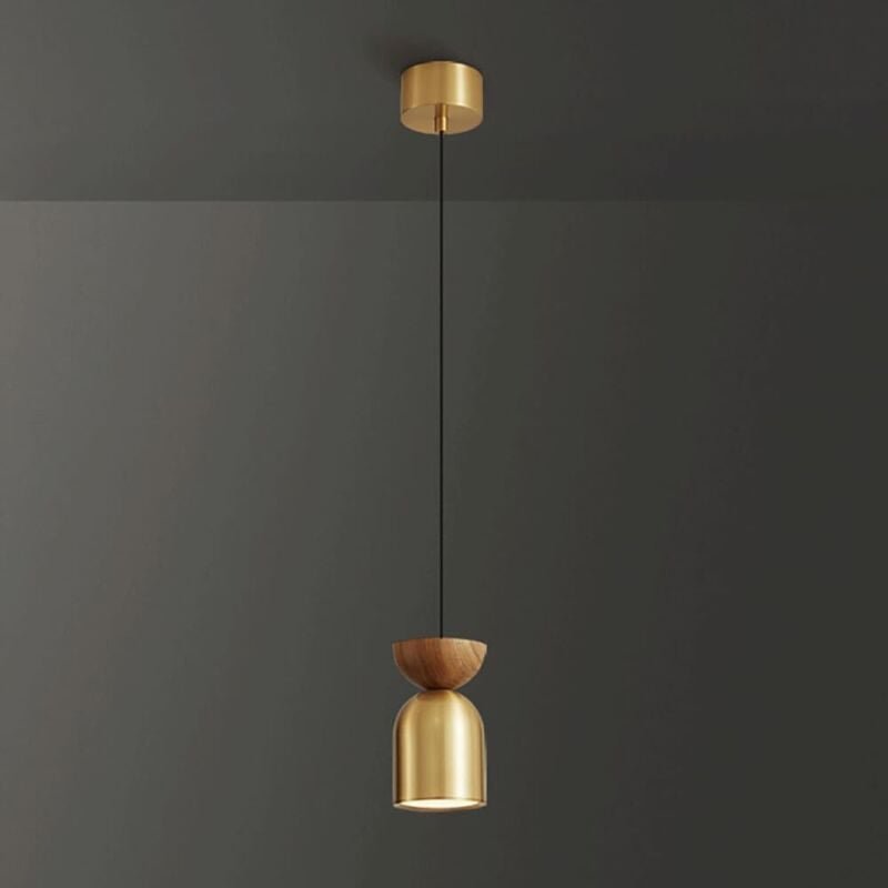 Moderne LED-Pendelleuchte, Nachttischlampe aus Holz, Pendelleuchten aus Messing mit Acrylschirm, Mini-Kupfer-Kronleuchte...