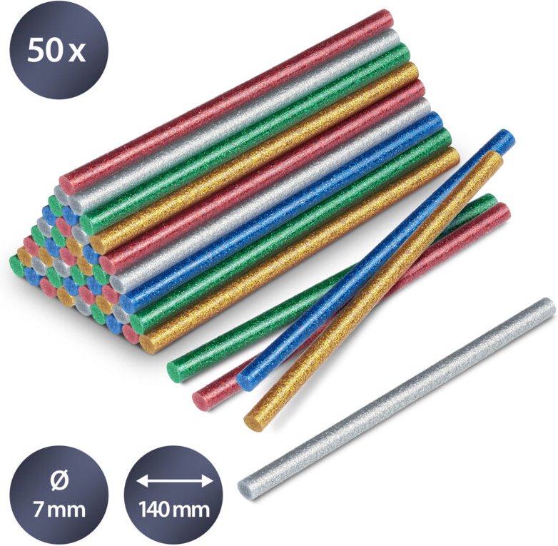 Heissklebestifte-Set Glitzer, 50 Stück (ø 7 mm) - Trotec