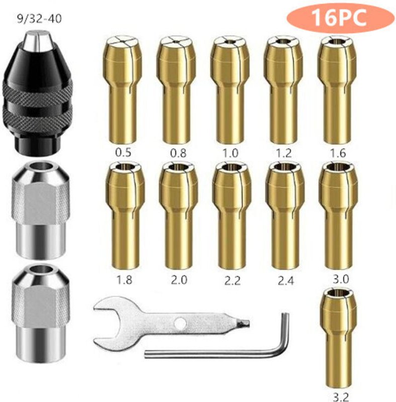 CCYKXA 16-teiliges Spannfutter-Set, kompatibel mit Rotationswerkzeugen, 0,8 mm bis 3,2 mm. Ersatz für Schnellwechsel-Spa...
