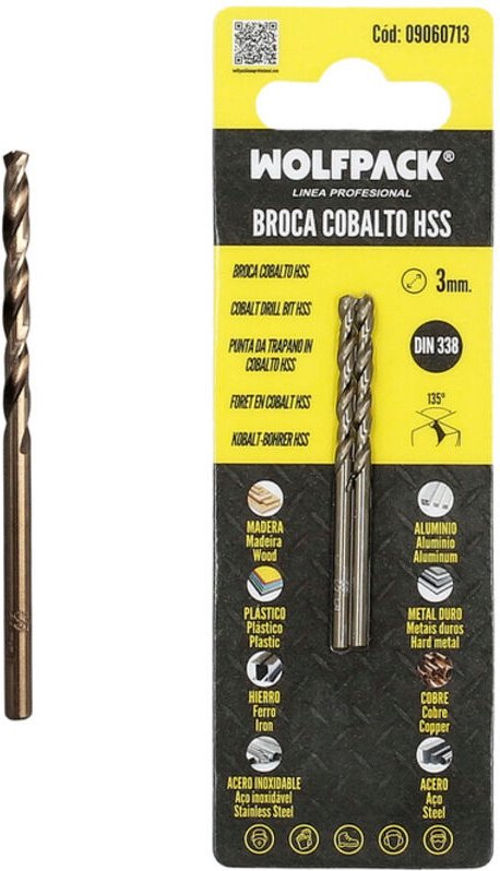 Kobalt hss zylindrischer Bohrer 3,00 mm. Blister 2 Einheiten.