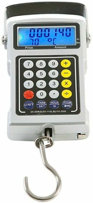 Aougo - Fischwaage, hintergrundbeleuchtetes LCD-Display, 50 kg Angelwaage mit Maßband, elektronische Waage, digitale Pos...